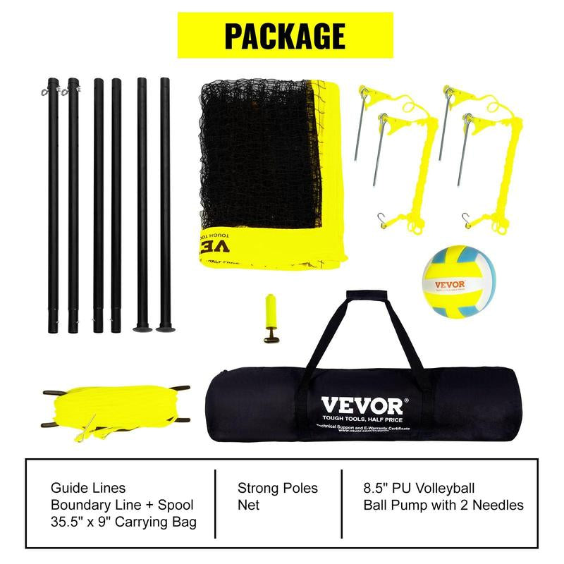 VEVOR Outdoor Portable Volleyball Net System, Tiktokshopblackfriday, Adjustable Height Steel Poles, Professional Volleyball Set with PVC Volleyball, Pump, Carrying Bag, Heavy Duty Volleyball Net for Backyard, Beach, Lawn