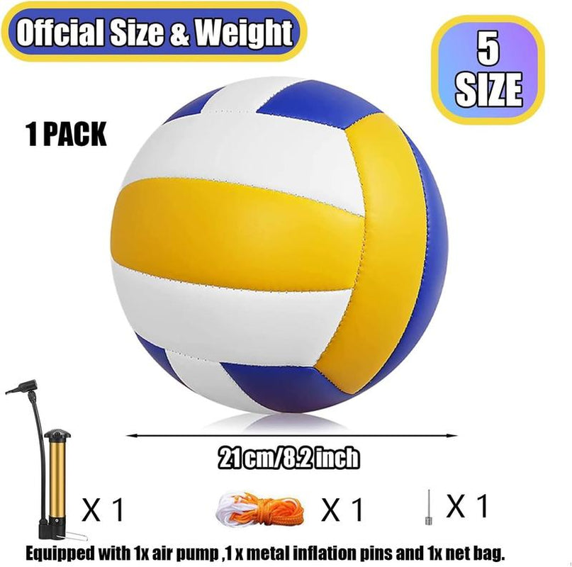 Soft Volleyball, PU Leather Indoor and Outdoor Soft Touch Volleyball, Suitable for Beach Play, Games, Gym, Training - Includes Air Pump