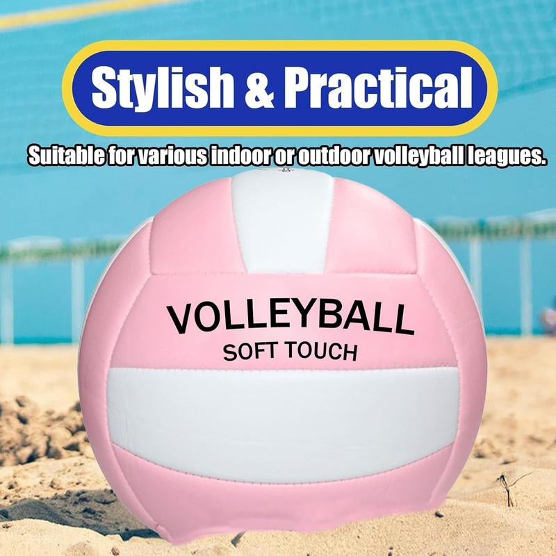 Soft Volleyball, PU Leather Indoor and Outdoor Soft Touch Volleyball, Suitable for Beach Play, Games, Gym, Training - Includes Air Pump