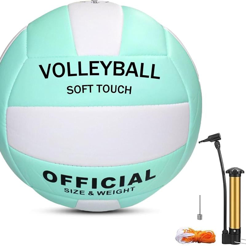 Soft Volleyball, PU Leather Indoor and Outdoor Soft Touch Volleyball, Suitable for Beach Play, Games, Gym, Training - Includes Air Pump