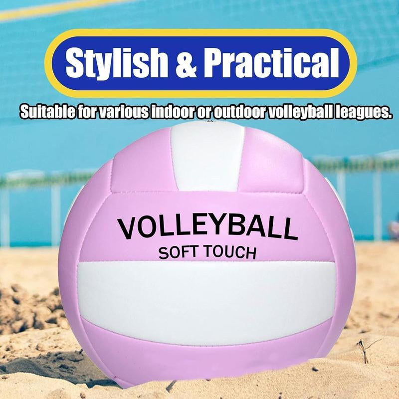 Soft Volleyball, PU Leather Indoor and Outdoor Soft Touch Volleyball, Suitable for Beach Play, Games, Gym, Training - Includes Air Pump