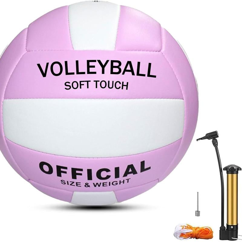 Soft Volleyball, PU Leather Indoor and Outdoor Soft Touch Volleyball, Suitable for Beach Play, Games, Gym, Training - Includes Air Pump