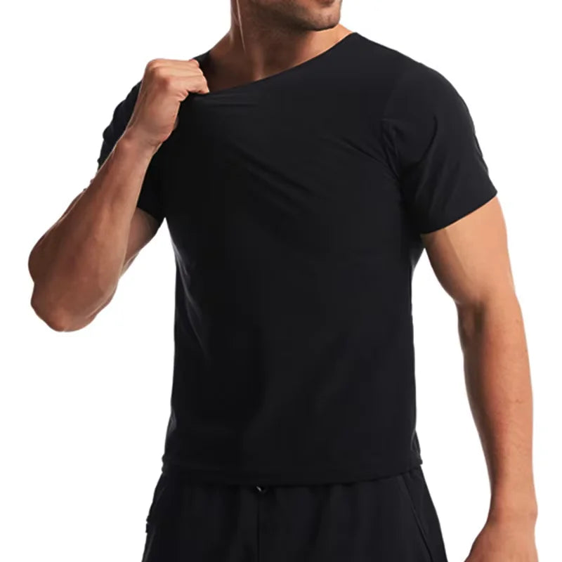 Elevate Your Workout with Our Men's Sauna Sweat Short Sleeve Heat Trapping Shirt - Ultimate Slimming Compression for Maximum Results