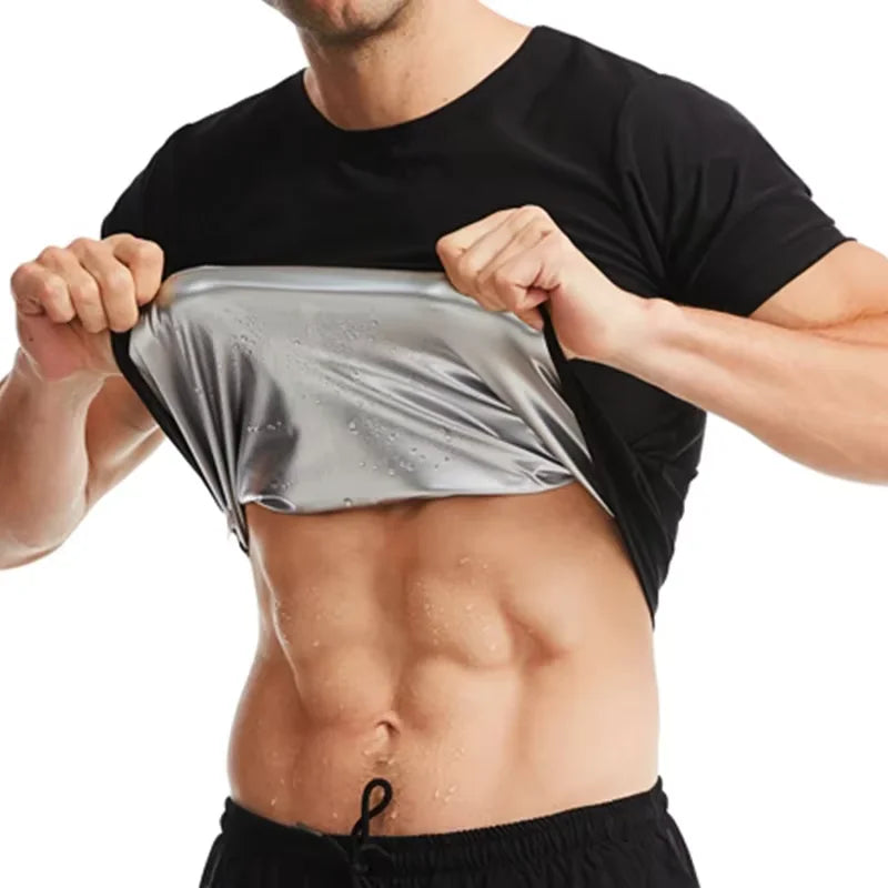 Elevate Your Workout with Our Men's Sauna Sweat Short Sleeve Heat Trapping Shirt - Ultimate Slimming Compression for Maximum Results