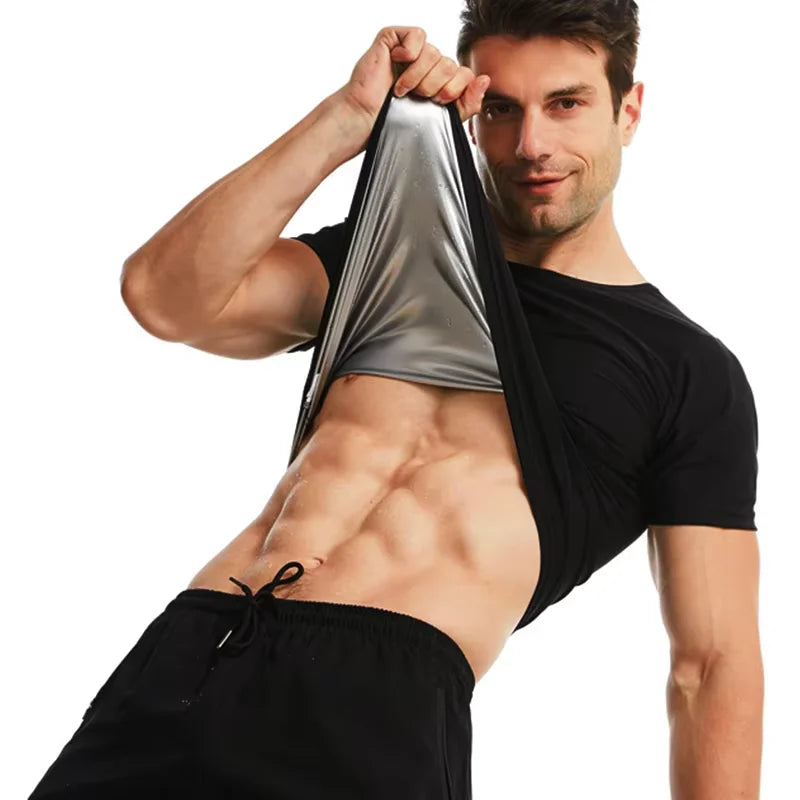 Elevate Your Workout with Our Men's Sauna Sweat Short Sleeve Heat Trapping Shirt - Ultimate Slimming Compression for Maximum Results