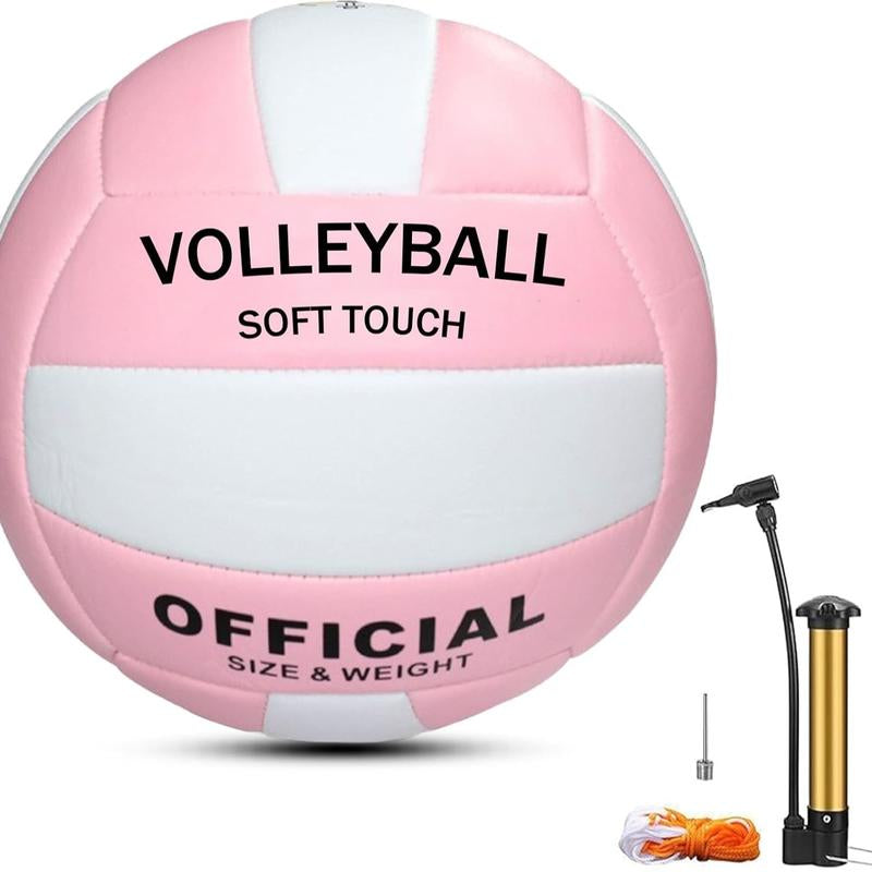 Soft Volleyball, PU Leather Indoor and Outdoor Soft Touch Volleyball, Suitable for Beach Play, Games, Gym, Training - Includes Air Pump