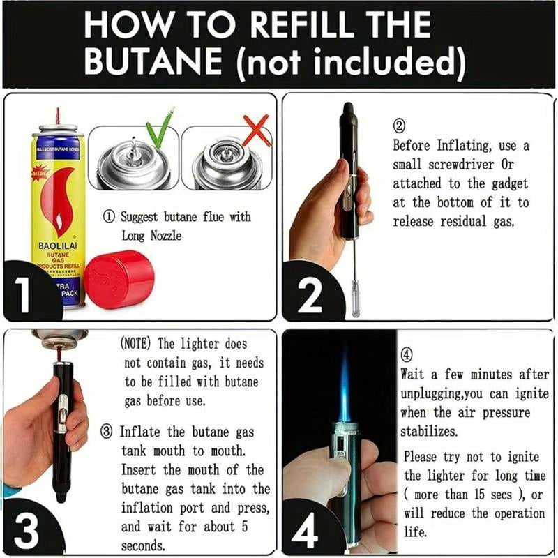 Refillable Metal Butane Torch Lighter, Windproof Jet Flame, Adjustable & Child-Resistant, Gift Box