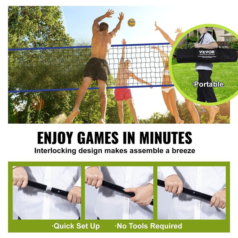 VEVOR Outdoor Portable Volleyball Net System, Tiktokshopblackfriday, Adjustable Height Steel Poles, Professional Volleyball Set with PVC Volleyball, Pump, Carrying Bag, Heavy Duty Volleyball Net for Backyard, Beach, Lawn