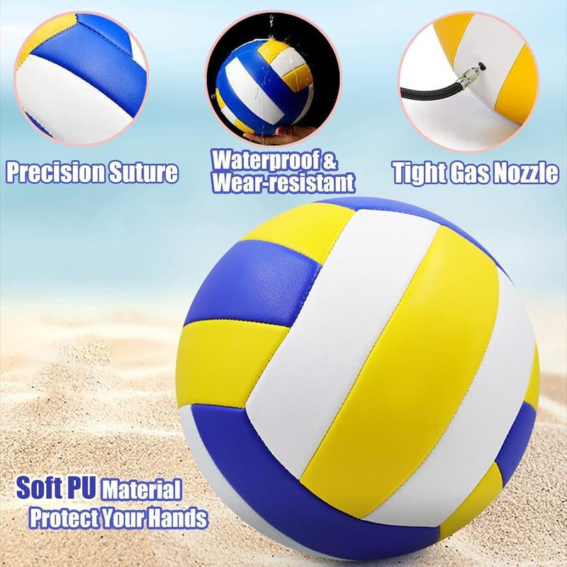 Soft Volleyball, PU Leather Indoor and Outdoor Soft Touch Volleyball, Suitable for Beach Play, Games, Gym, Training - Includes Air Pump